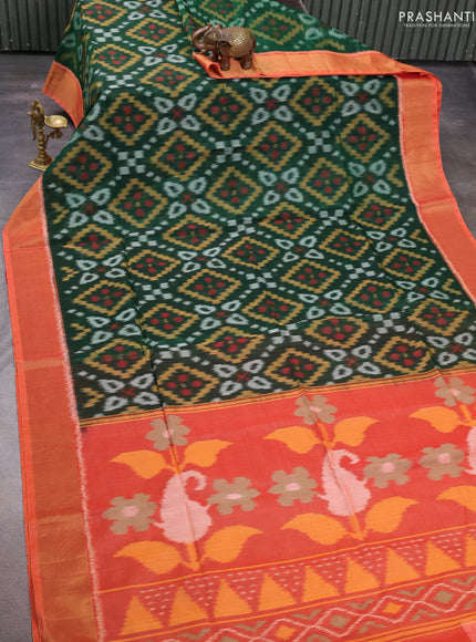 Green & Orange Ikat Silk Cotton Saree