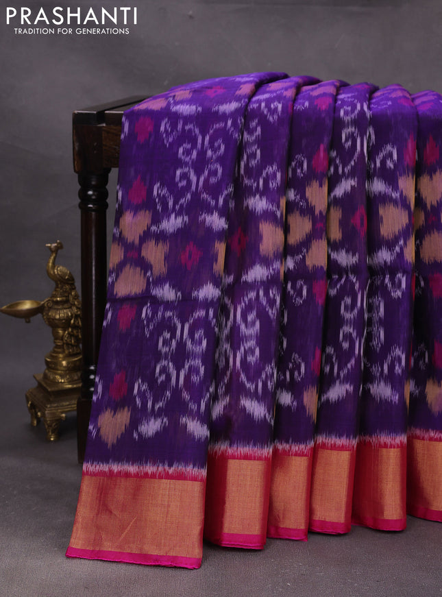 Violet & Pink Ikat Silk Cotton Saree