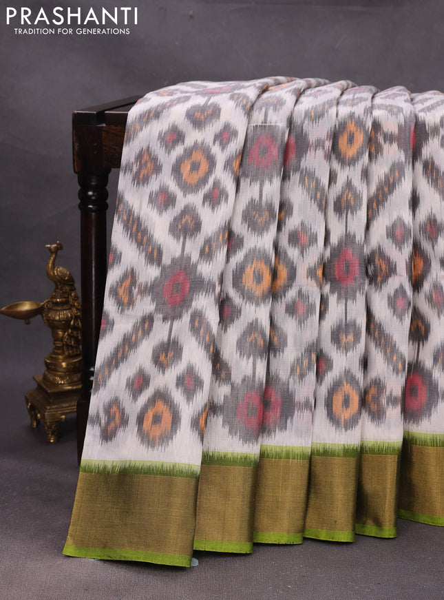 Grey & Green Ikat Silk Cotton Saree