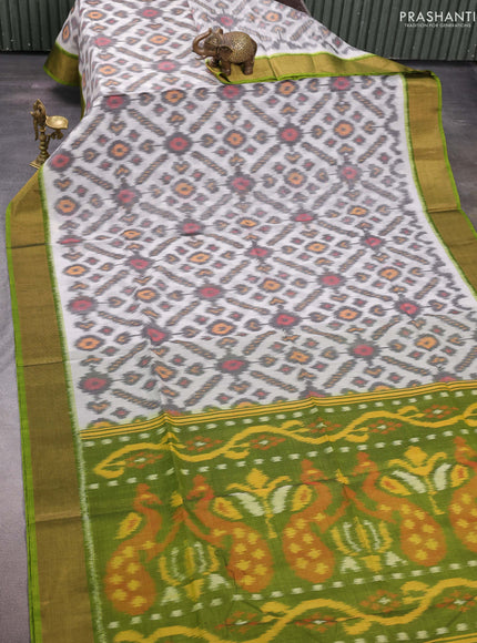 Grey & Green Ikat Silk Cotton Saree