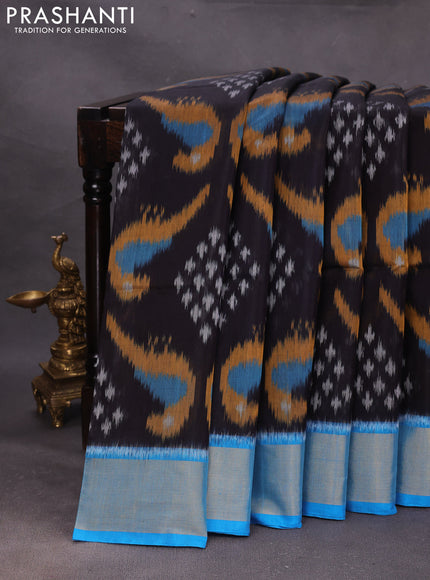 Black & Cs Blue Ikat Silk Cotton Saree