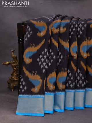 Black & Cs Blue Ikat Silk Cotton Saree