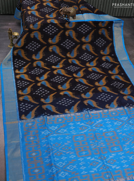 Black & Cs Blue Ikat Silk Cotton Saree
