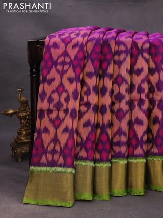 Purple & Green Ikat Silk Cotton Saree