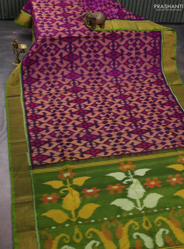 Purple & Green Ikat Silk Cotton Saree