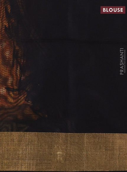 Mustard Yellow & Black Ikat Silk Cotton Saree