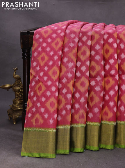 Pink & Green Ikat Silk Cotton Saree