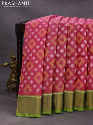 Pink & Green Ikat Silk Cotton Saree