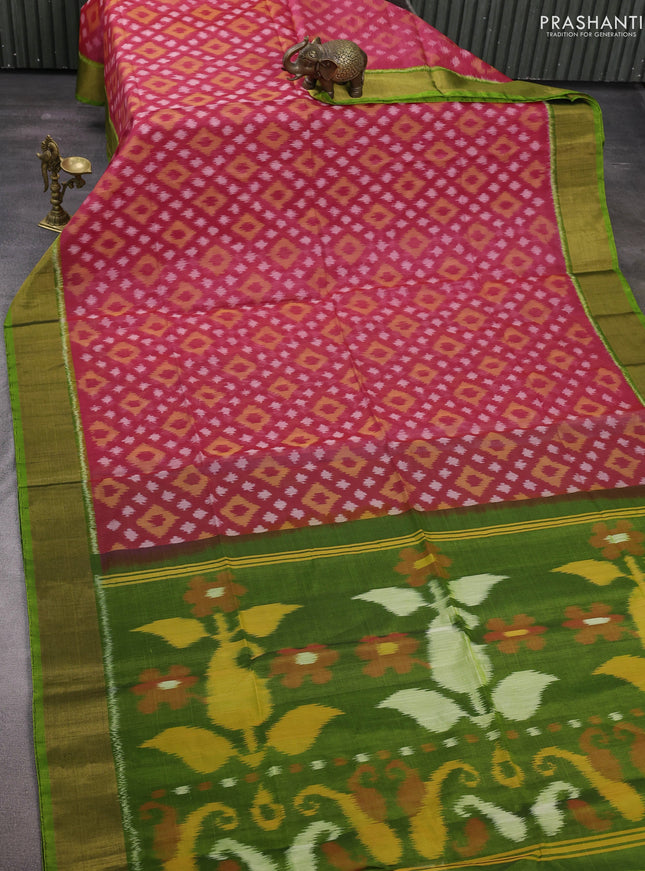 Pink & Green Ikat Silk Cotton Saree