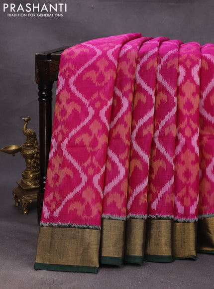 Pink & Green Ikat Silk Cotton Saree