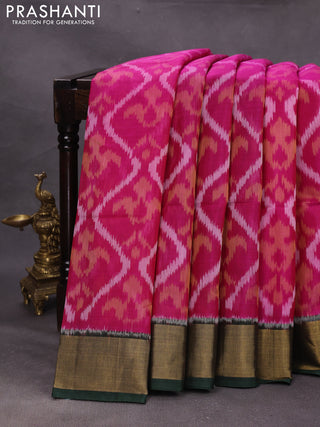 Pink & Green Ikat Silk Cotton Saree