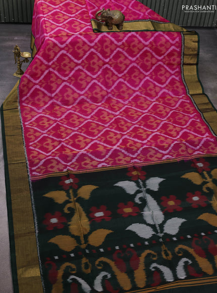 Pink & Green Ikat Silk Cotton Saree