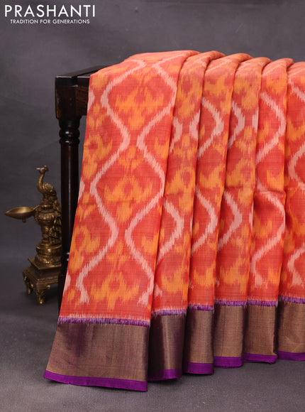 Peach & Purple Ikat Silk Cotton Saree
