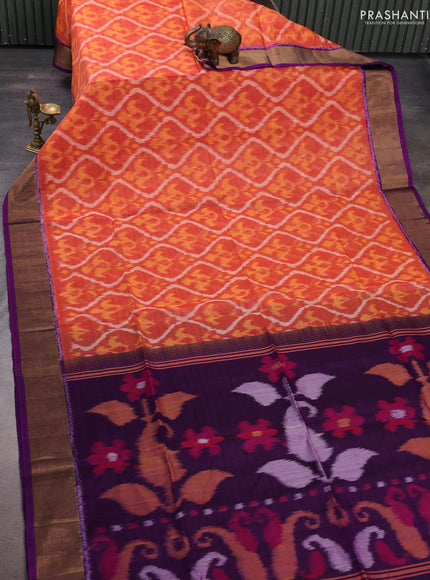 Peach & Purple Ikat Silk Cotton Saree