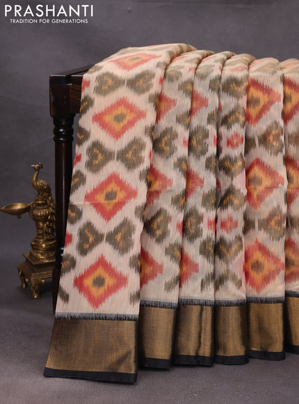 Peach & Black Ikat Silk Cotton Saree