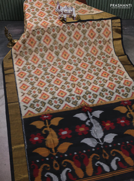 Peach & Black Ikat Silk Cotton Saree