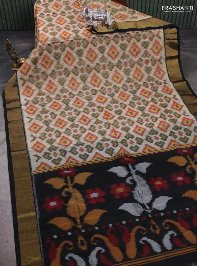 Peach & Black Ikat Silk Cotton Saree