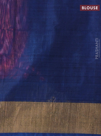 Pink & Peacock Blue Ikat Silk Cotton Saree
