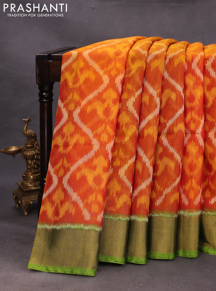 Dark Mustard & Green Ikat Silk Cotton Saree