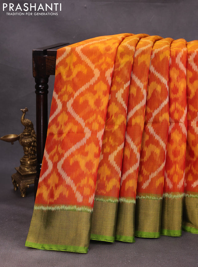 Dark Mustard & Green Ikat Silk Cotton Saree