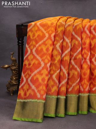 Dark Mustard & Green Ikat Silk Cotton Saree