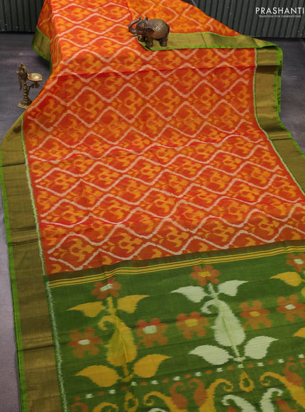 Dark Mustard & Green Ikat Silk Cotton Saree
