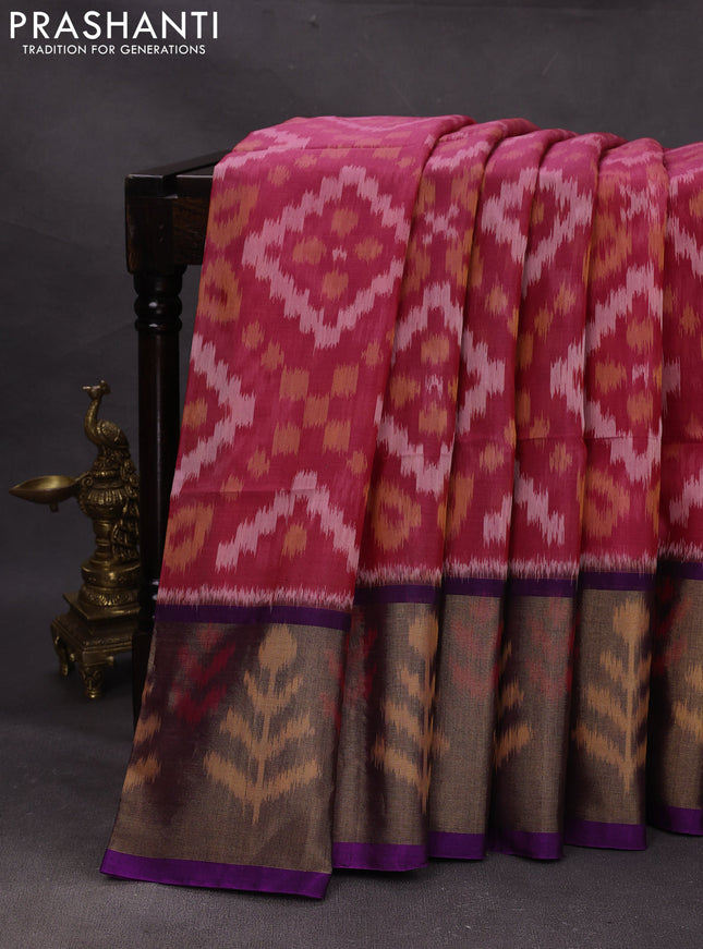 Pink & Purple Ikat Silk Cotton Saree