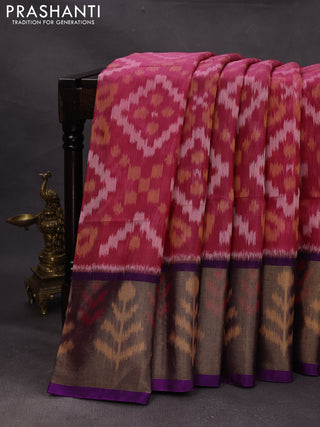 Pink & Purple Ikat Silk Cotton Saree