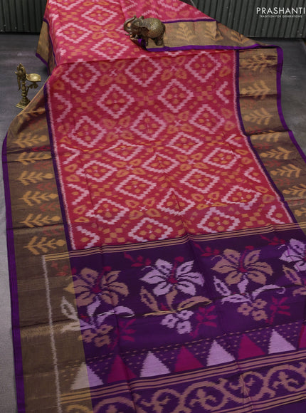 Pink & Purple Ikat Silk Cotton Saree
