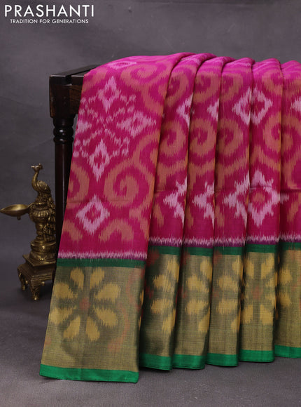 Pink & Green Ikat Silk Cotton Saree