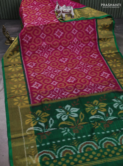 Pink & Green Ikat Silk Cotton Saree