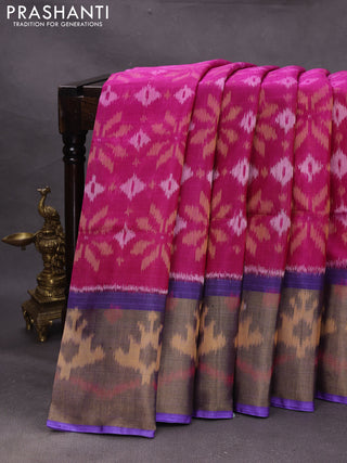 Pink & Violet Ikat Silk Cotton Saree