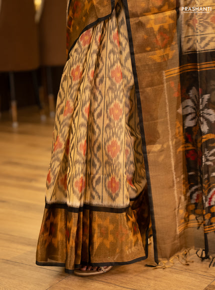 Beige & Black Ikat Silk Cotton Saree