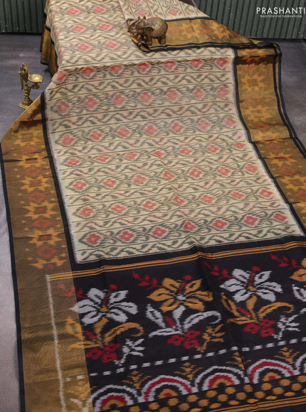 Beige & Black Ikat Silk Cotton Saree
