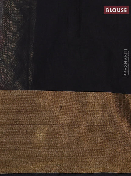 Beige & Black Ikat Silk Cotton Saree