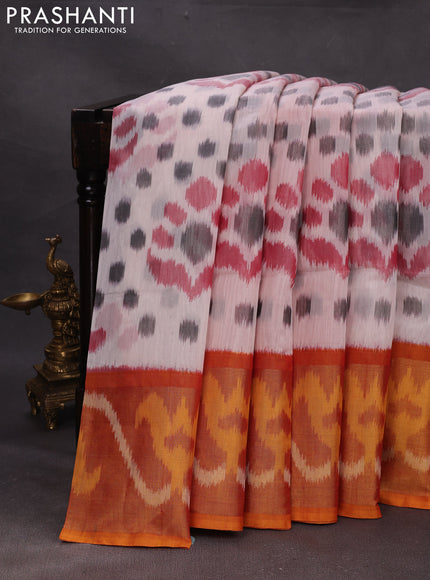 Off White & Mustard Yellow Ikat Silk Cotton Saree