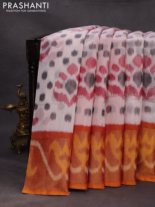 Off White & Mustard Yellow Ikat Silk Cotton Saree