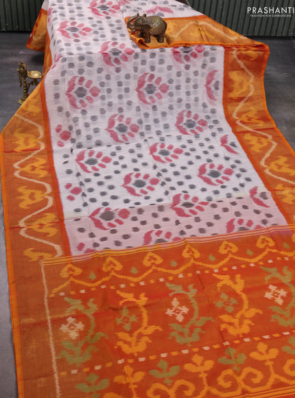 Off White & Mustard Yellow Ikat Silk Cotton Saree