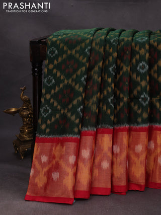 Green & Red Ikat Silk Cotton Saree