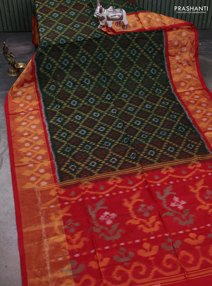 Green & Red Ikat Silk Cotton Saree