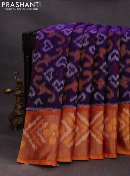 Violet & Mustard Yellow Ikat Silk Cotton Saree