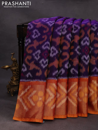 Violet & Mustard Yellow Ikat Silk Cotton Saree