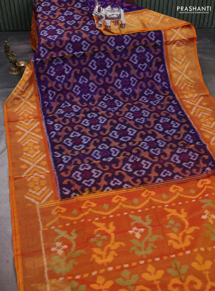 Violet & Mustard Yellow Ikat Silk Cotton Saree