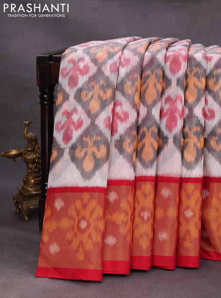 Grey & Red Ikat Silk Cotton Saree