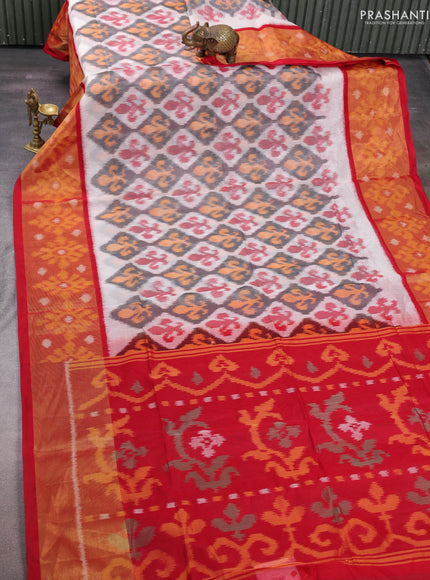 Grey & Red Ikat Silk Cotton Saree