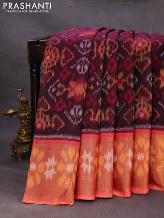 Maroon & Orange Ikat Silk Cotton Saree