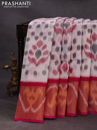 Off White & Pink Ikat Silk Cotton Saree