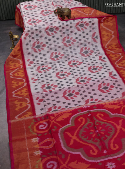 Off White & Pink Ikat Silk Cotton Saree