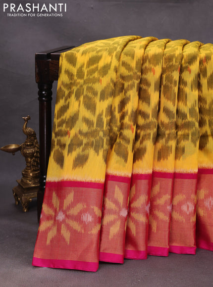 Yellow & Pink Ikat Silk Cotton Saree