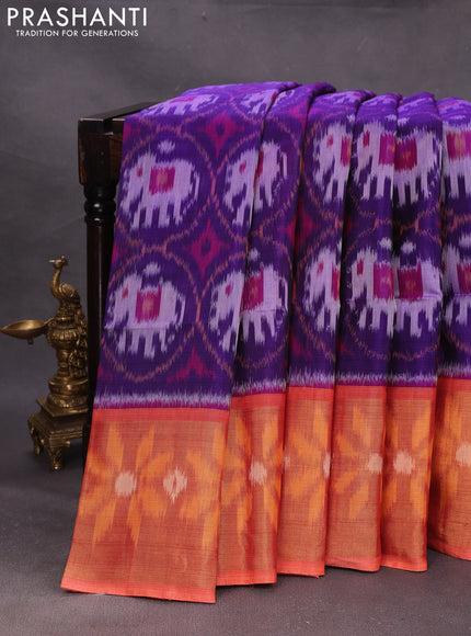 Violet & Orange Ikat Silk Cotton Saree